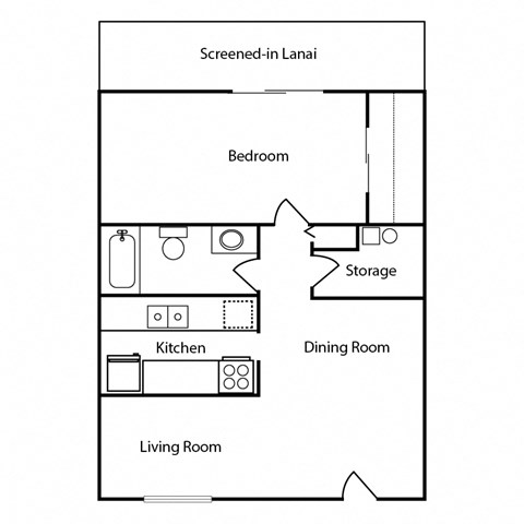 Floor plan for 1 bed, 1 bath, 820 sqft